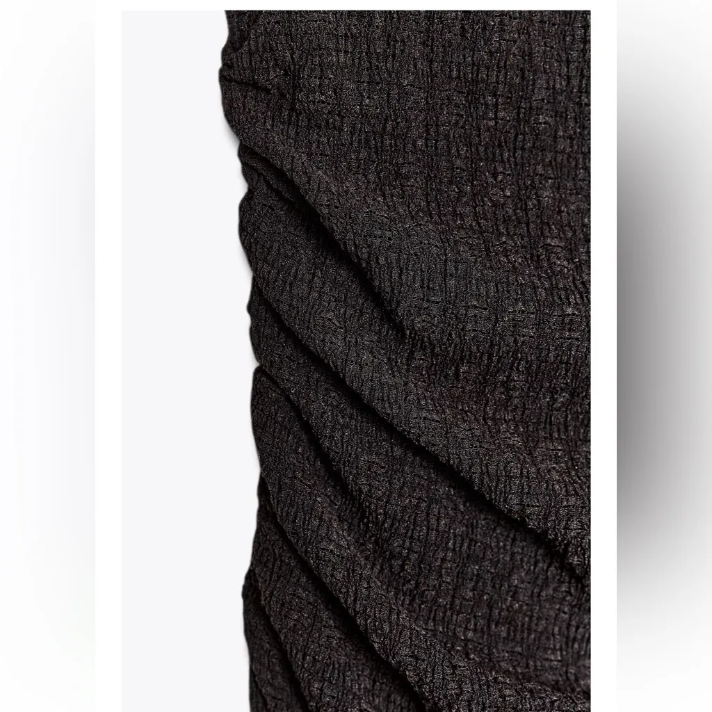 Zara NWT dark brown halter fitted crinkle textured stretchy midi dress - Image 9