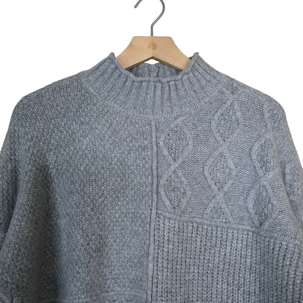 American Eagle Womens S Oversized Gray Mock Neck Cable Knit Sweater - Image 3