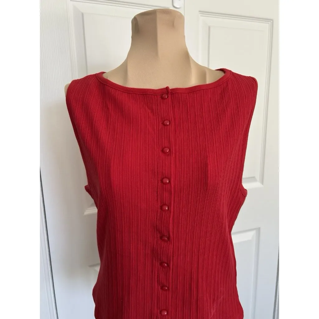 Madewell Ribbed Crewneck Shell Top Vest Button Front Cherry Red Size M - Image 3