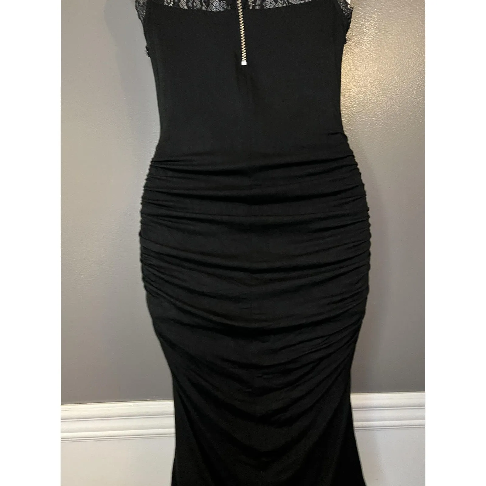 KUT From The Kloth Dress Womens 0 Black Lace Ruched Bodycon Midi Party Cocktail - Image 8