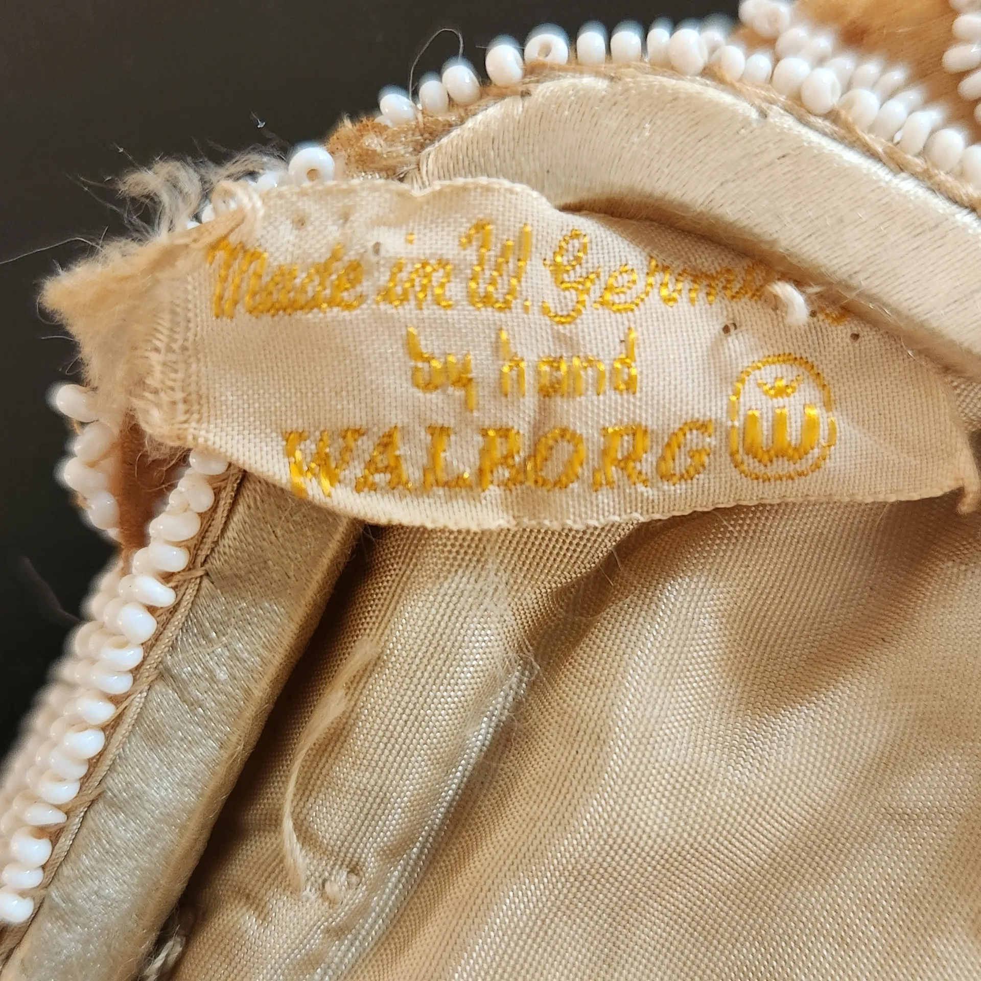 Walborg Antique Beaded Bag Made in West Germany White/Cream Missing Beads White - Image 7