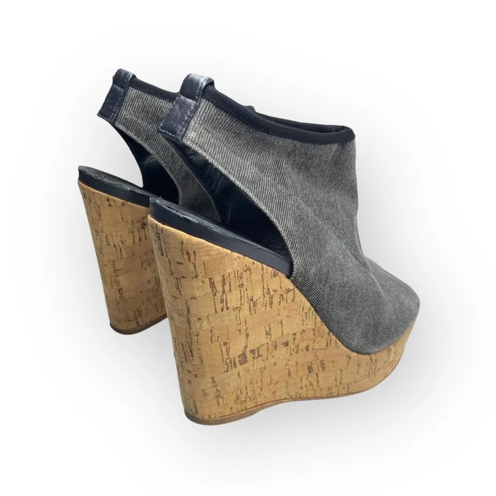 Stuart Weitzman  Slingback Cork Platform Tall Wedge Sandal  Gunmetal Grey  6M - Image 3