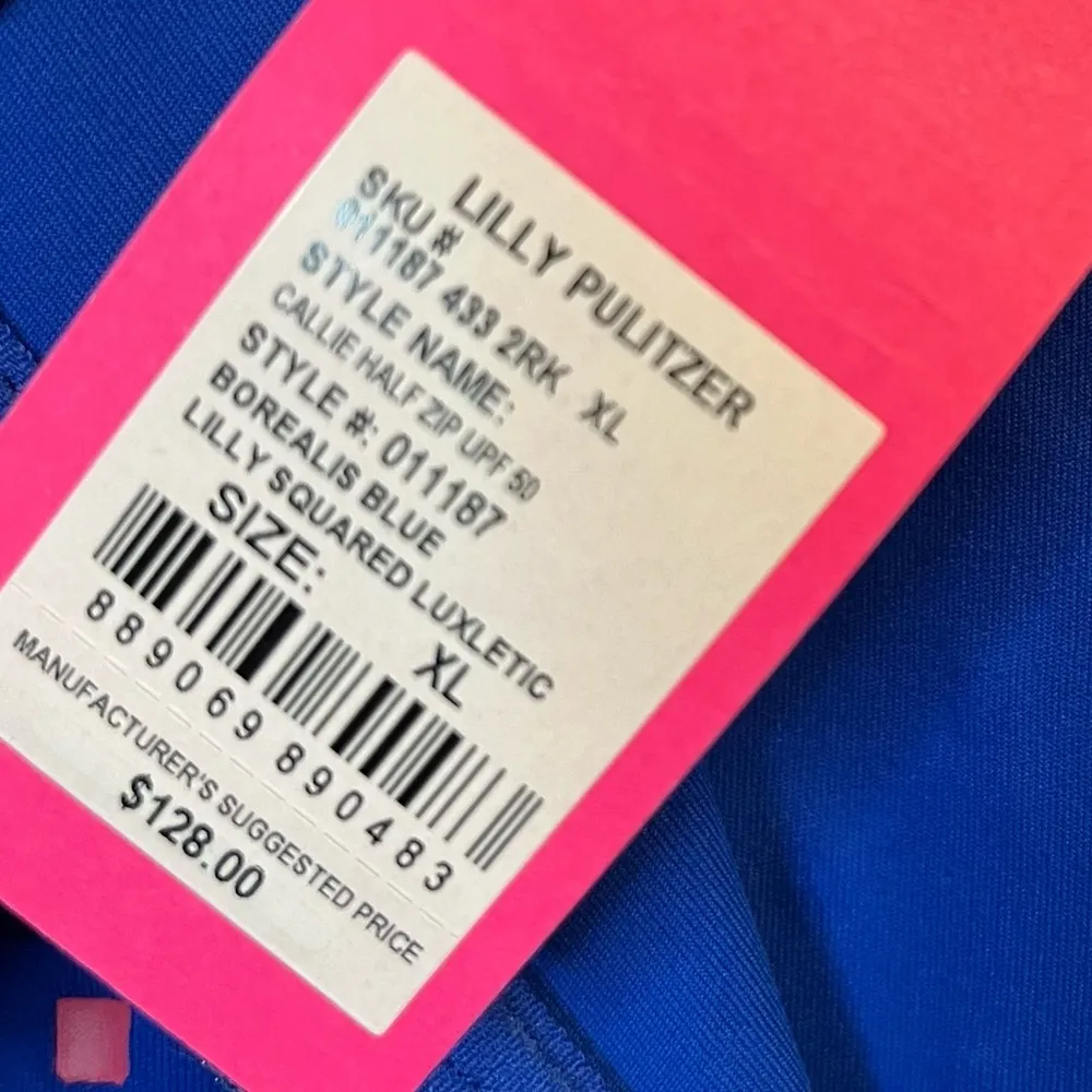 Lilly Pulitzer Top Luxletic Callie Half-Zip Borealis Blue Lilly Squared XL NWT - Image 16