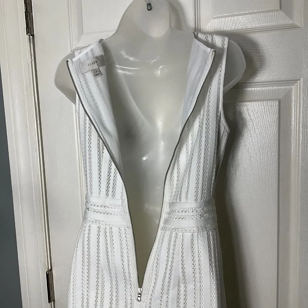 J. Crew White Striped Eyelet Fit & Flare Dress - V Neck Sleeveless Lined Size 0 - Image 9
