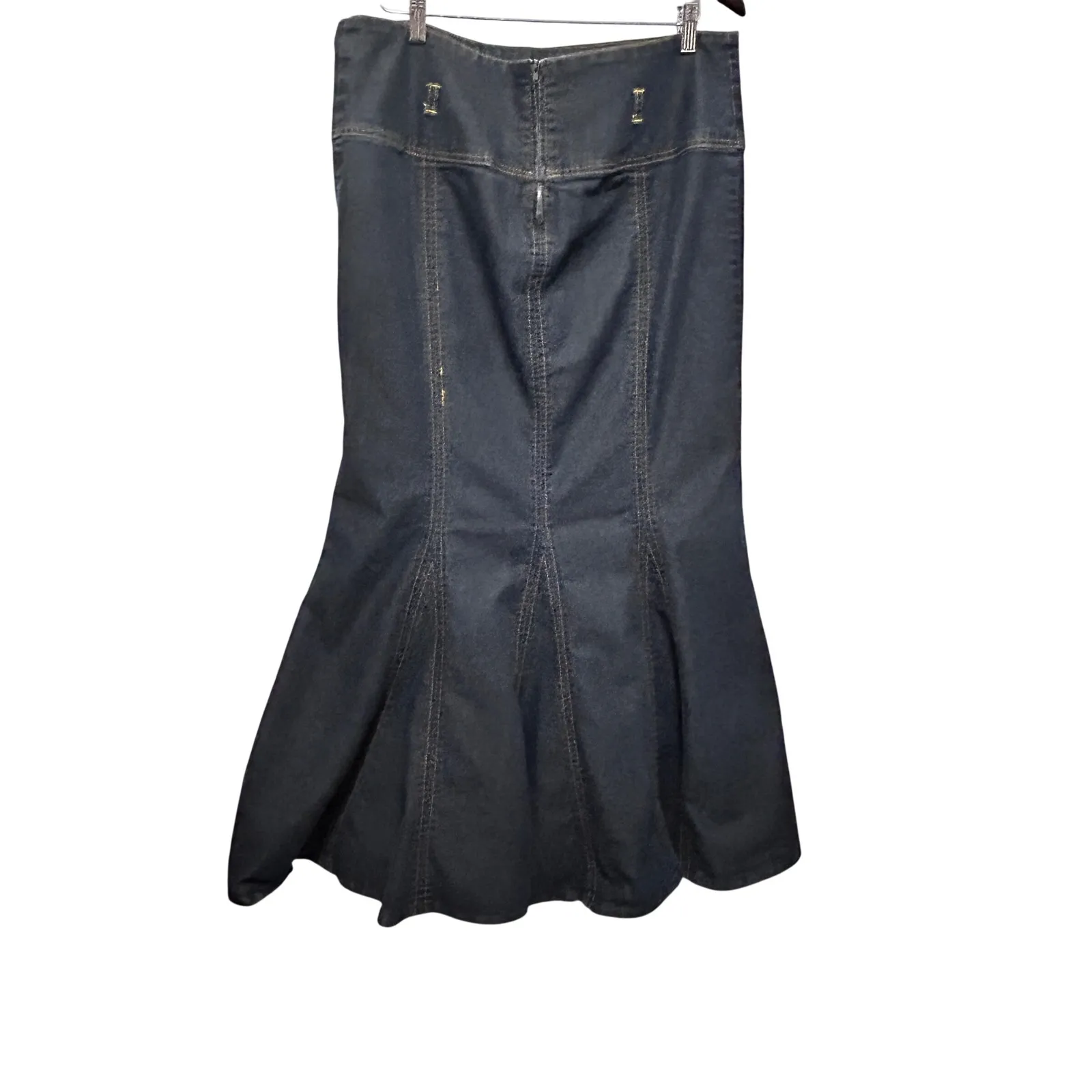 Bisou Bisou Women Maxi Skirt 16 Dark Wash Denim Trumpet Flared Panel Mermaid Y2K - Image 4
