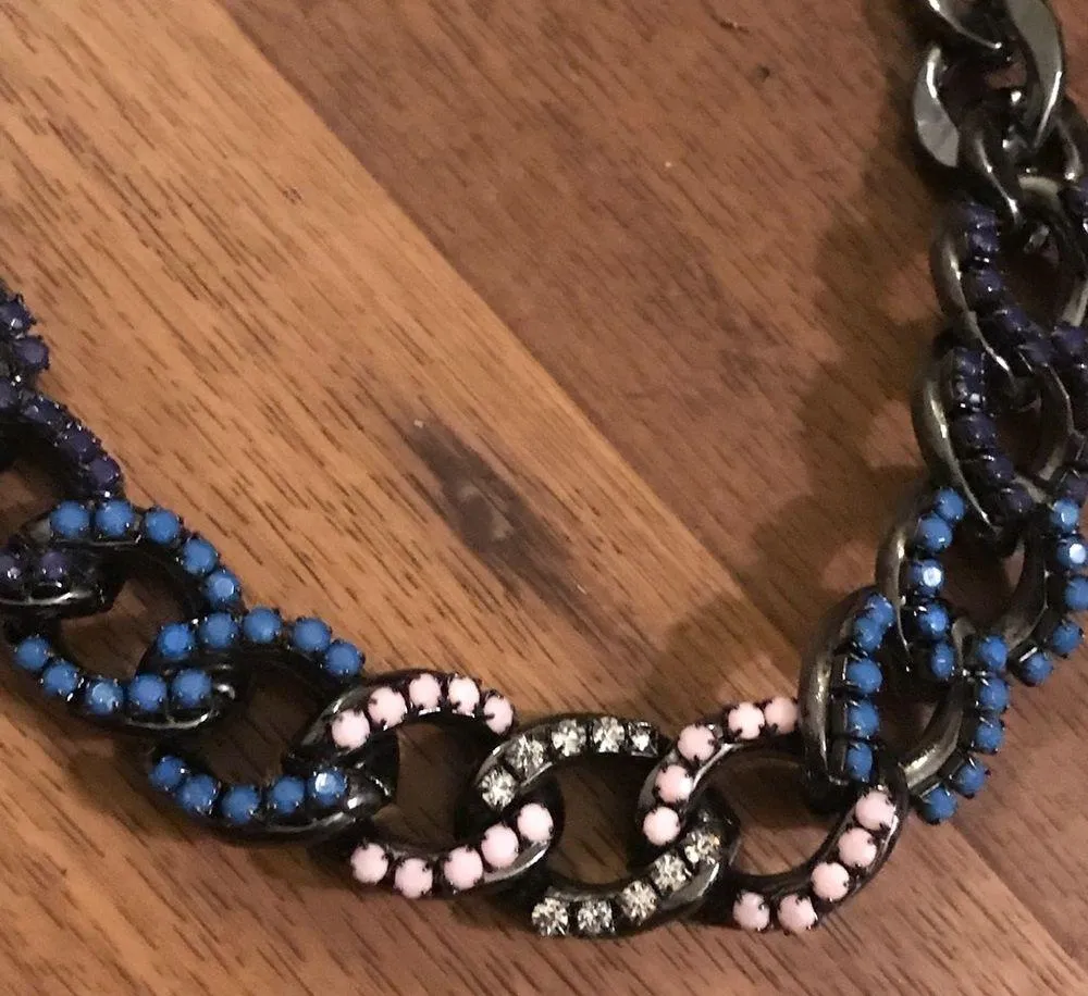 Black flat braid rhinestone jewel necklace - Image 2