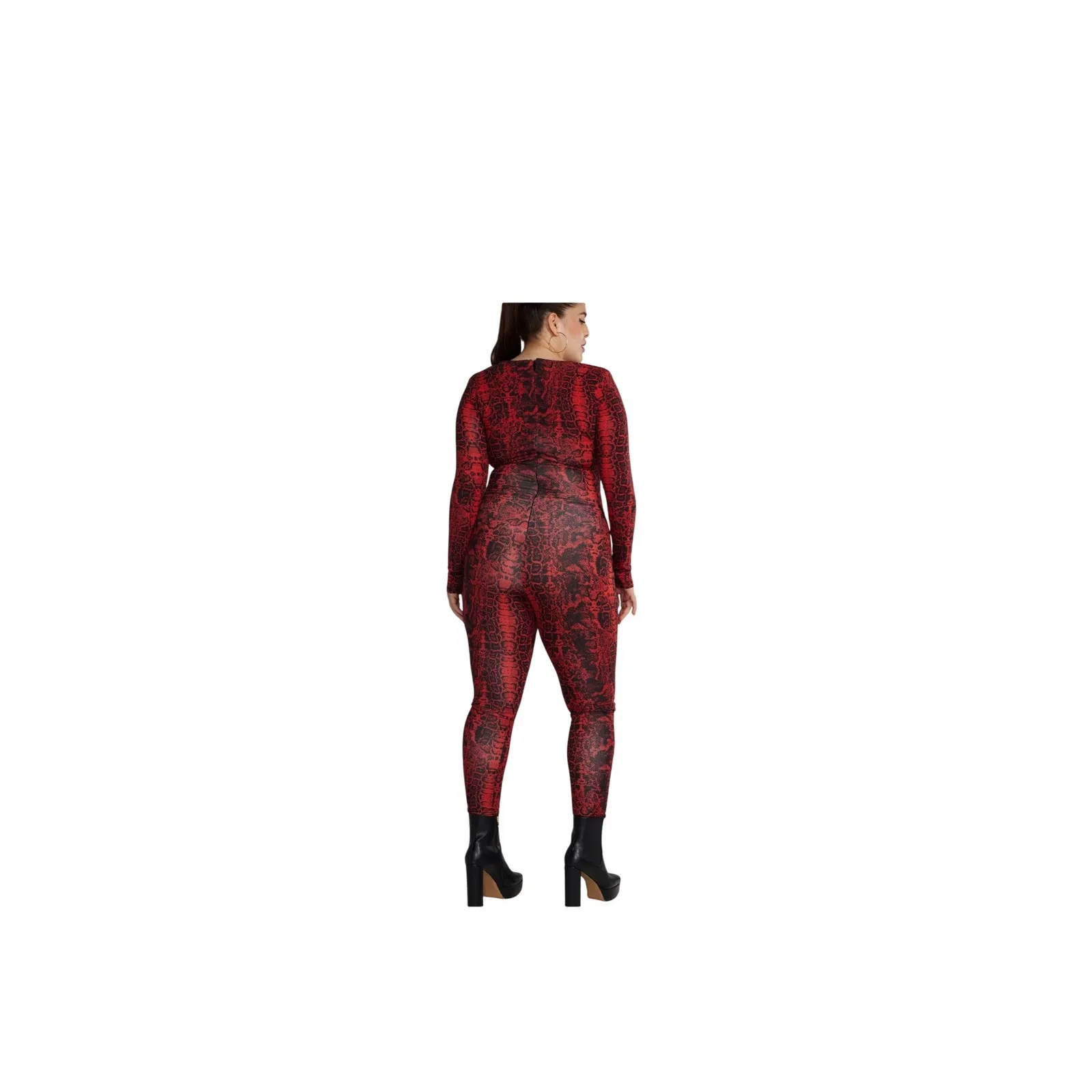 Fashion To Figure FTF Snake Print Plus Size Jumpsuit‎ Red Black Size 2 - Image 3