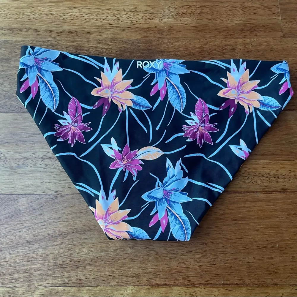 Roxy Black Blue Pink Orange Floral Full Coverage Bikini Bottoms in Size Small - Image 2