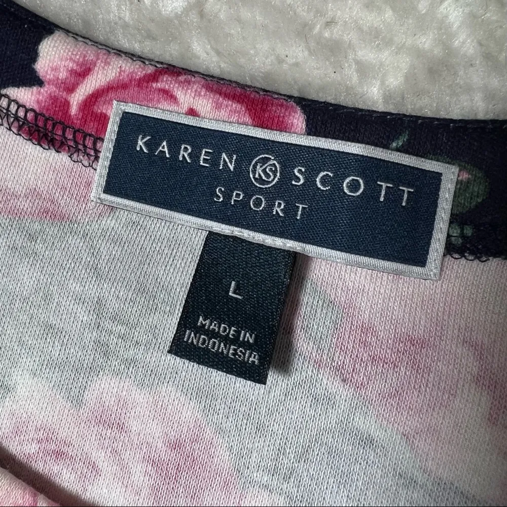 Karen Scott Sport Navy Blue Floral Print Short Sleeve Dress - Image 9