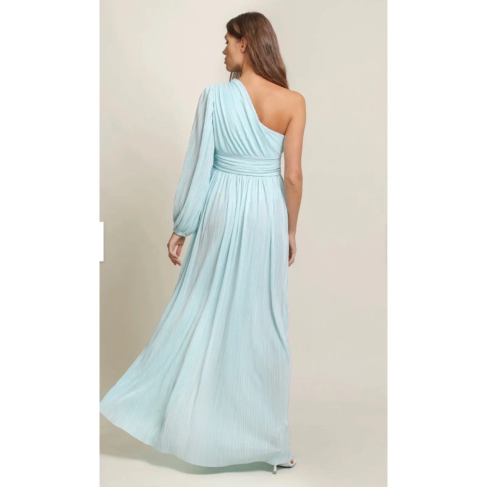 Line & Dot Indira Pleated One-Shoulder Maxi Dress in Blue Sz XS - Image 4