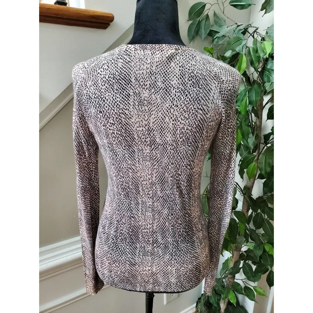 Loft Women Animal Print Beige & Black Ramie Long Sleeve Button Front Cardigan XS - Image 7