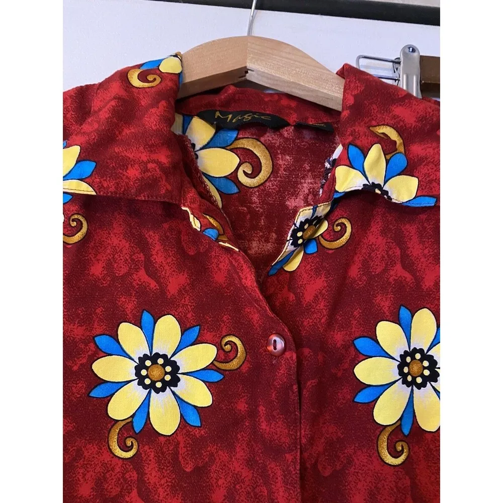 Vintage red floral pajama set size Medium sleepwear sleeveless  elastic waist - Image 3