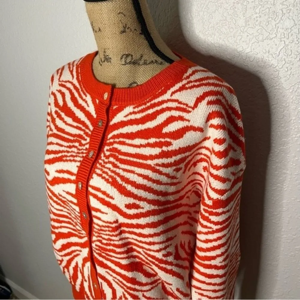 Halara Orange sz M Round Neck Button Front Animal Print Cardigan - Image 83