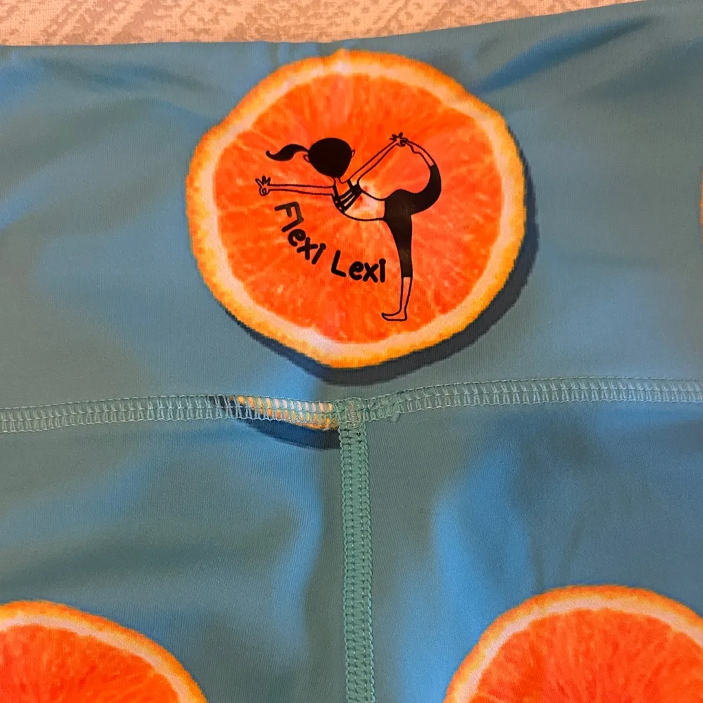 Flexi Lexi Women’s High Waist Blue Leggings with Orange Print Size Small - Image 5