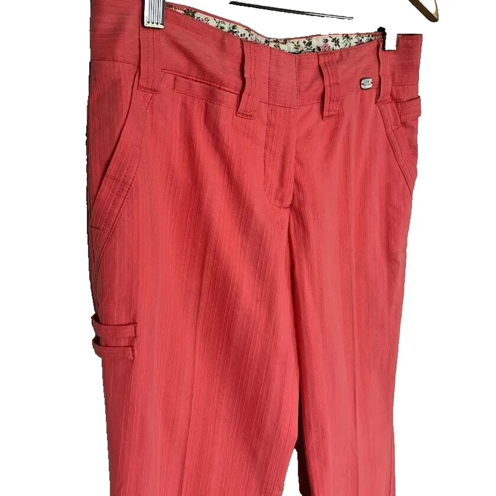 Ted Baker Coral Pink Wide Leg Straight Pants Womens Size 1 Cotton Striped - Image 2