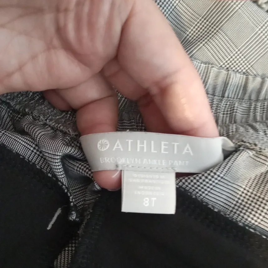 Athleta Brooklyn Ankle Pant In Black And White Plaid Office Career Womens 8T - Image 2