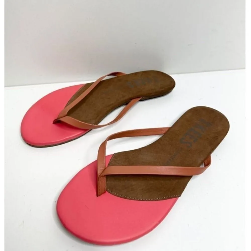 Tkees Coral Pink Leather Flip Flops Sandals Beach Pool Summer Shoes Size 5 - Image 3