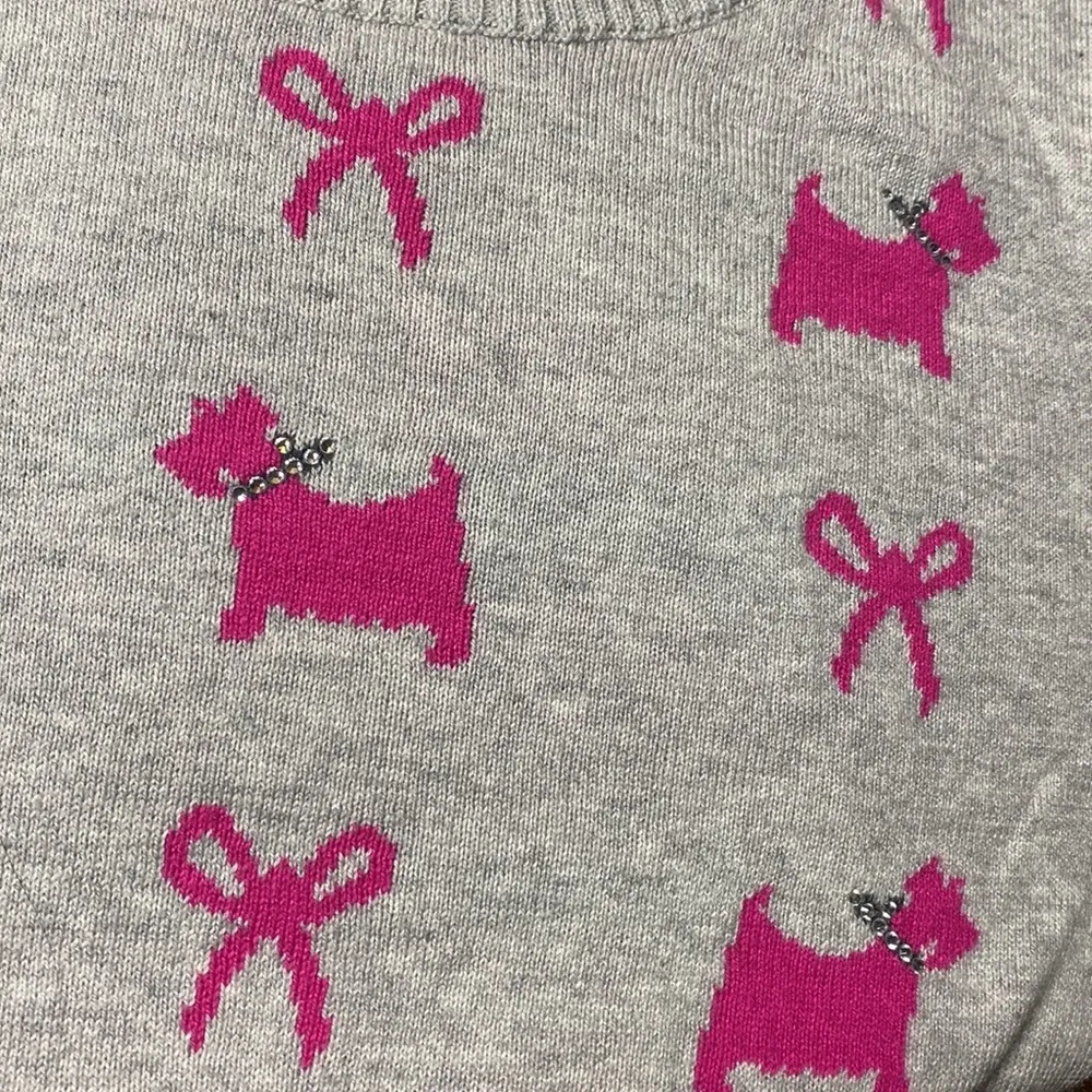 Charter Club  Silver Tin Heather & Pink Scottie Dog & Bow Sweater  Size … - Image 6