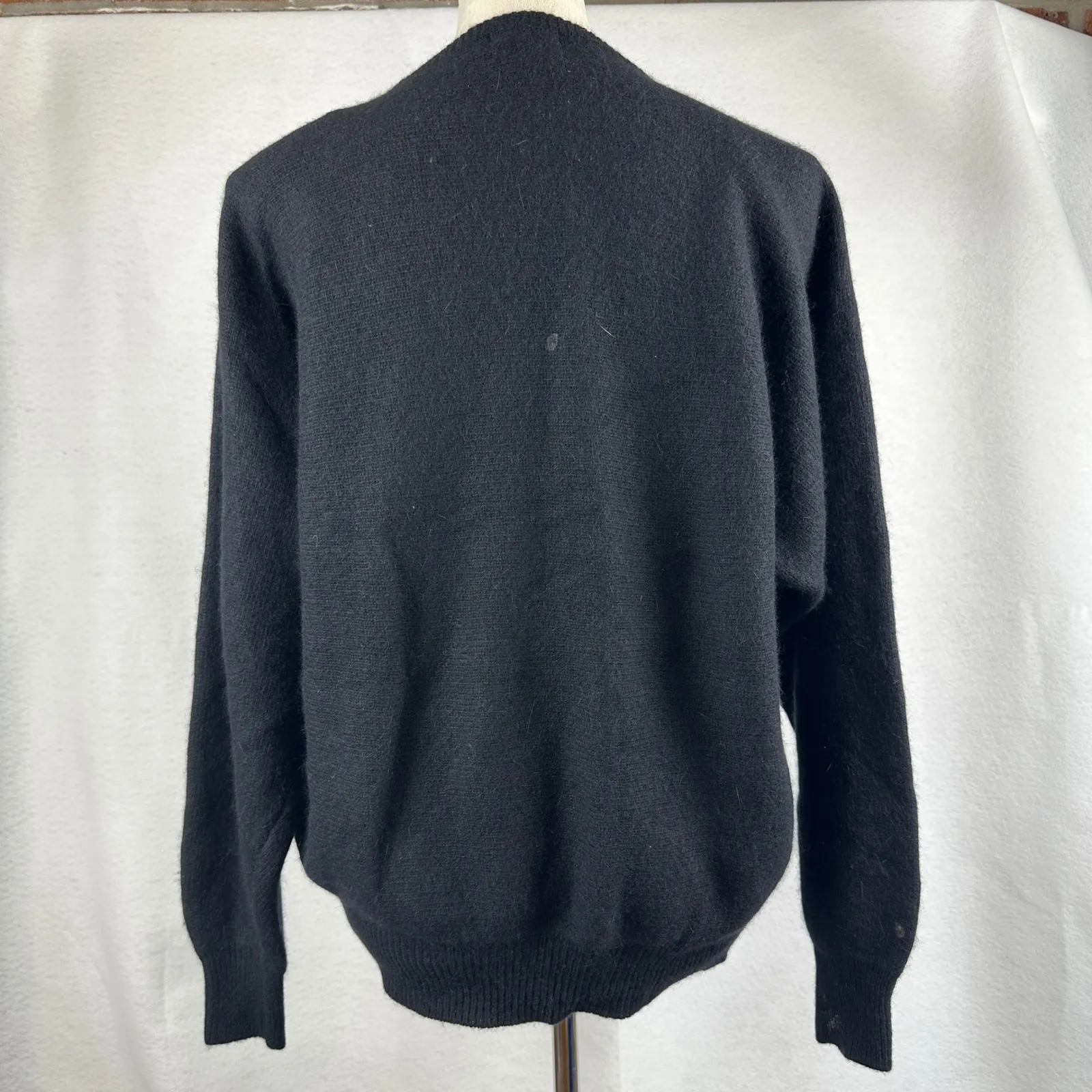 Vintage 90s Embellished Sweater Angora Lambswool Sequin Floral Black Women Large - Image 3