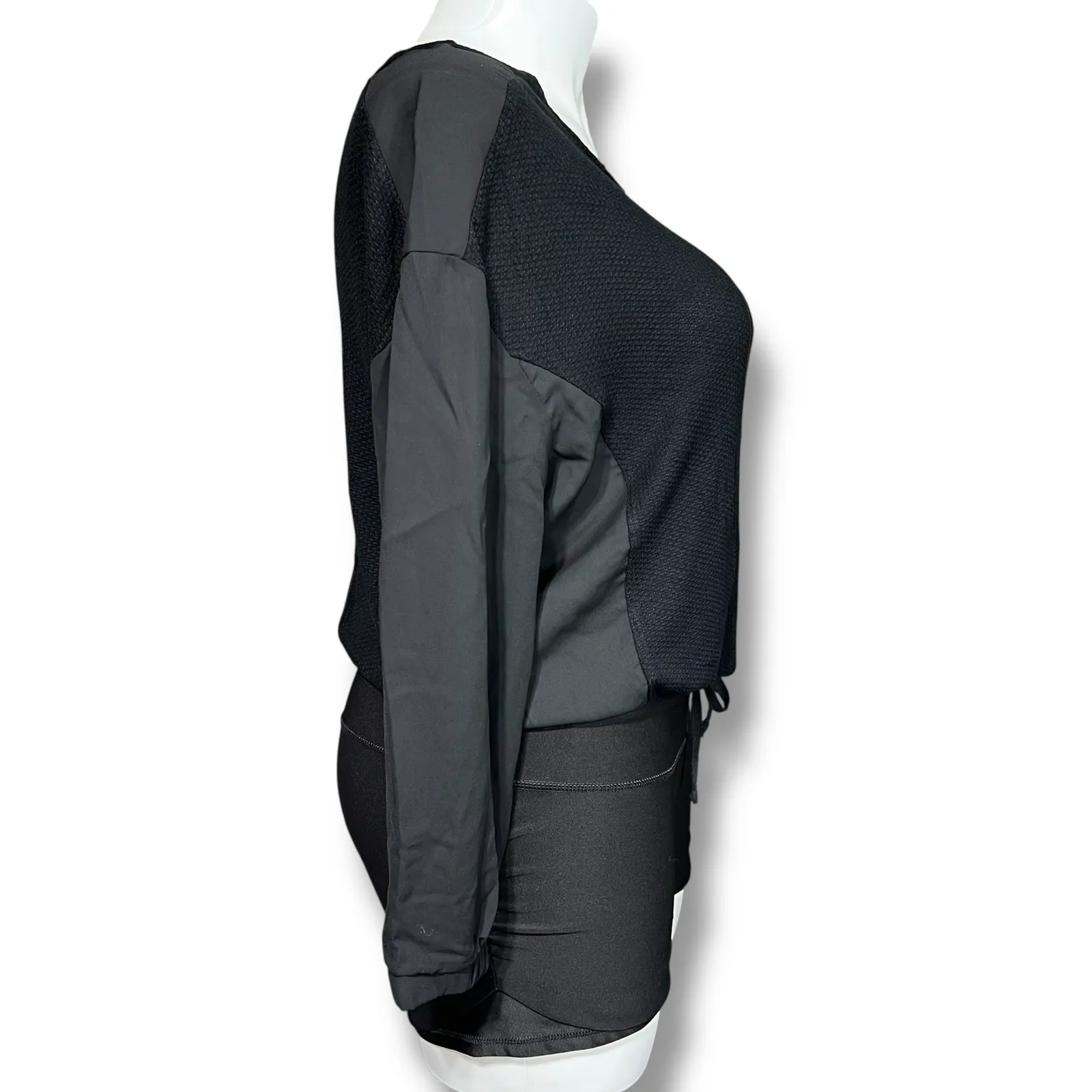 Pleione Womens Sweater Shirt Top Knit with Sheer Long Sleeves Black Large - Image 2