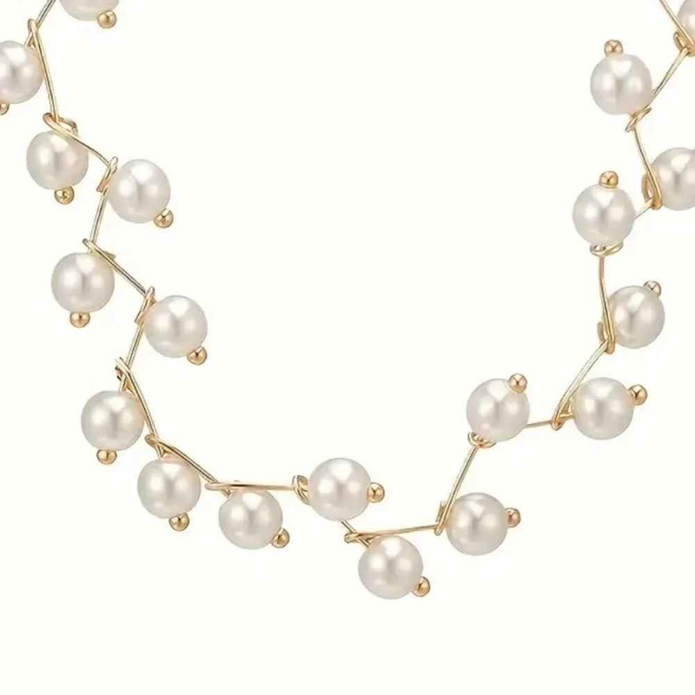 Bohemian Chic Faux Pearl Choker for Women Silver chain - Image 6