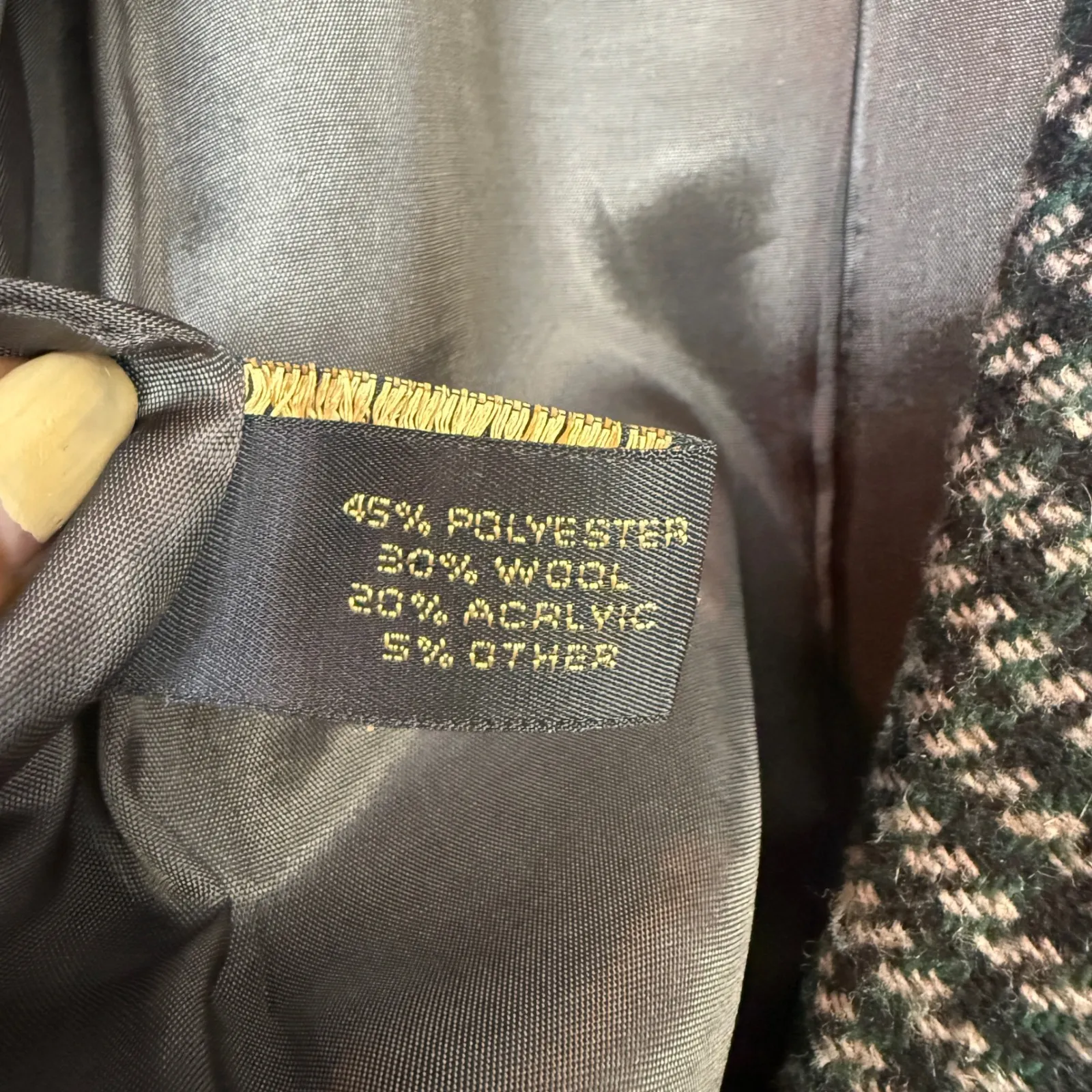 Vintage Express Houndstooth Blazer Jacket S Tan Brown Green Suede Collar Pockets - Image 7