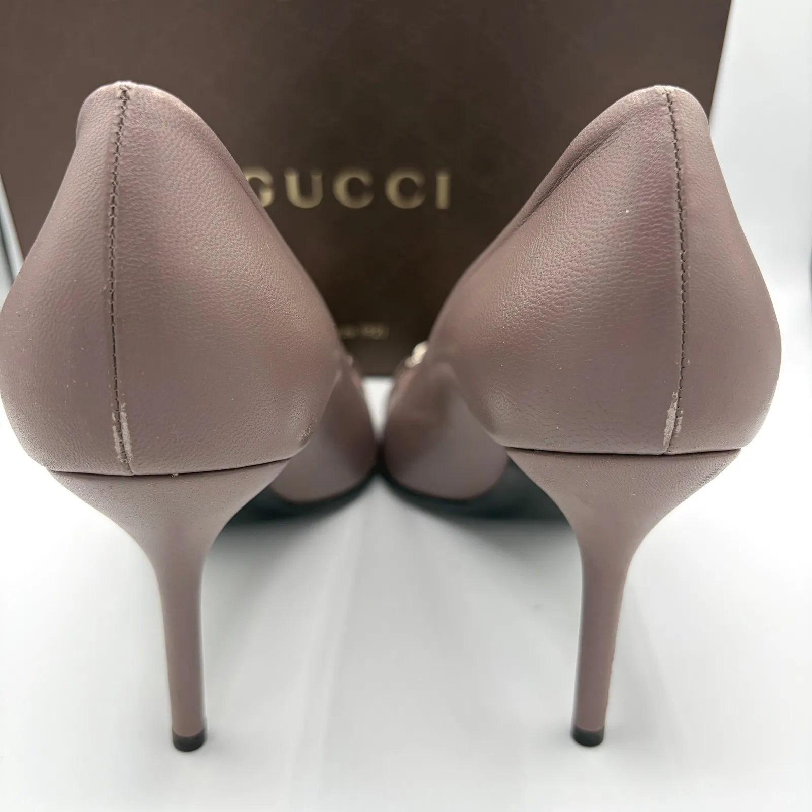 Gucci Leather Pointed Toe Heels Horsebit AUTH COA Mauve Pink Women 40 9.5 - Image 6