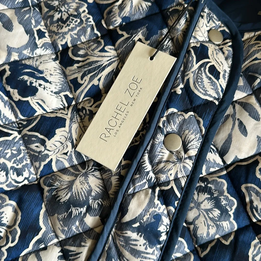 NWT Rachel Zoe Blue White Cottage Core Toile Quilted Cotton Jacket XL - Image 6