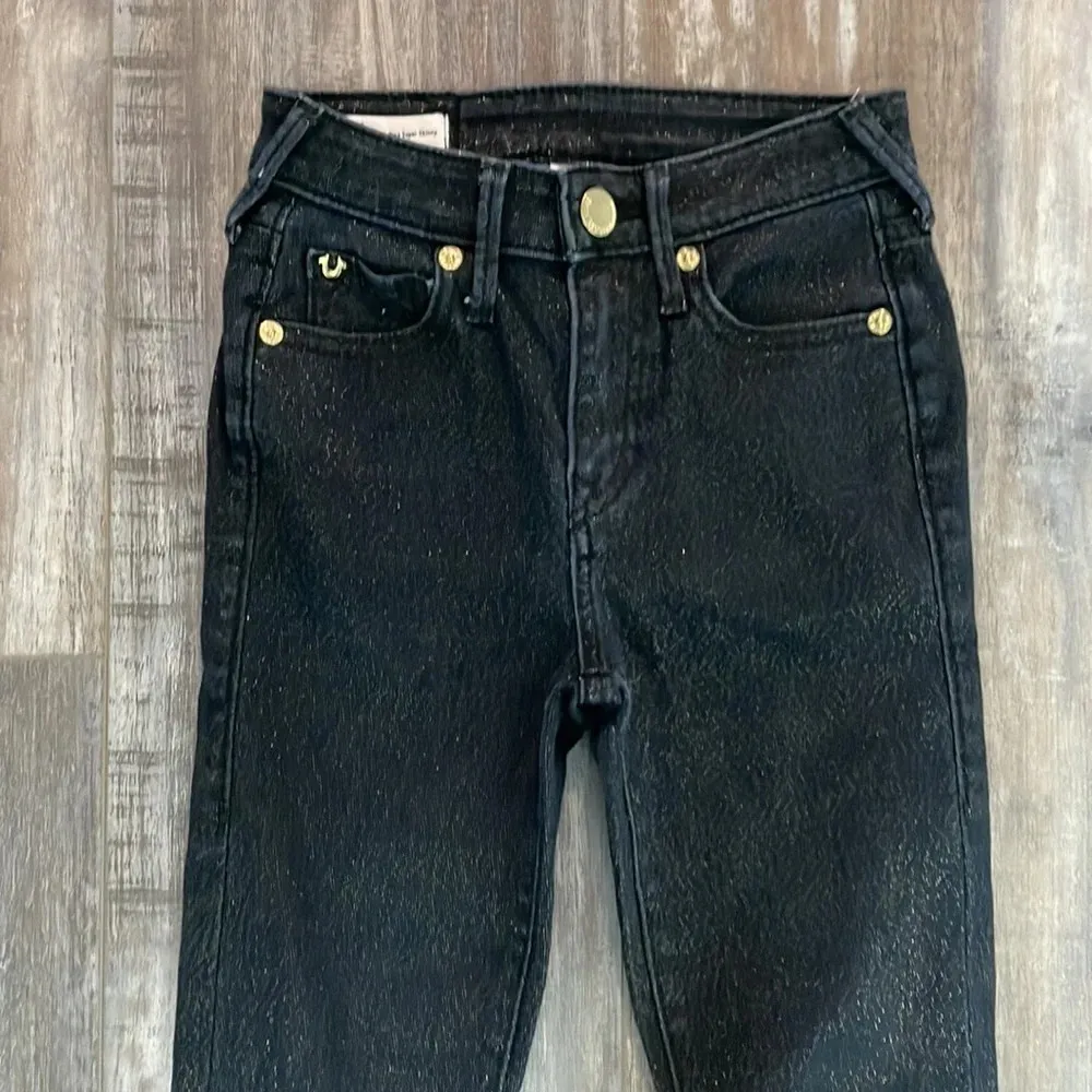 True Religion Halle Glitter Gold Metallic High Rise super skinny jeans - Image 9