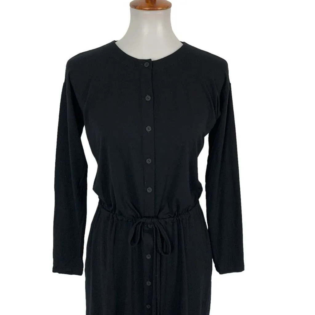 Eileen Fisher Womens Dress XS Black Long Sleeve Belt Button Up Minimalist Chic - Image 2