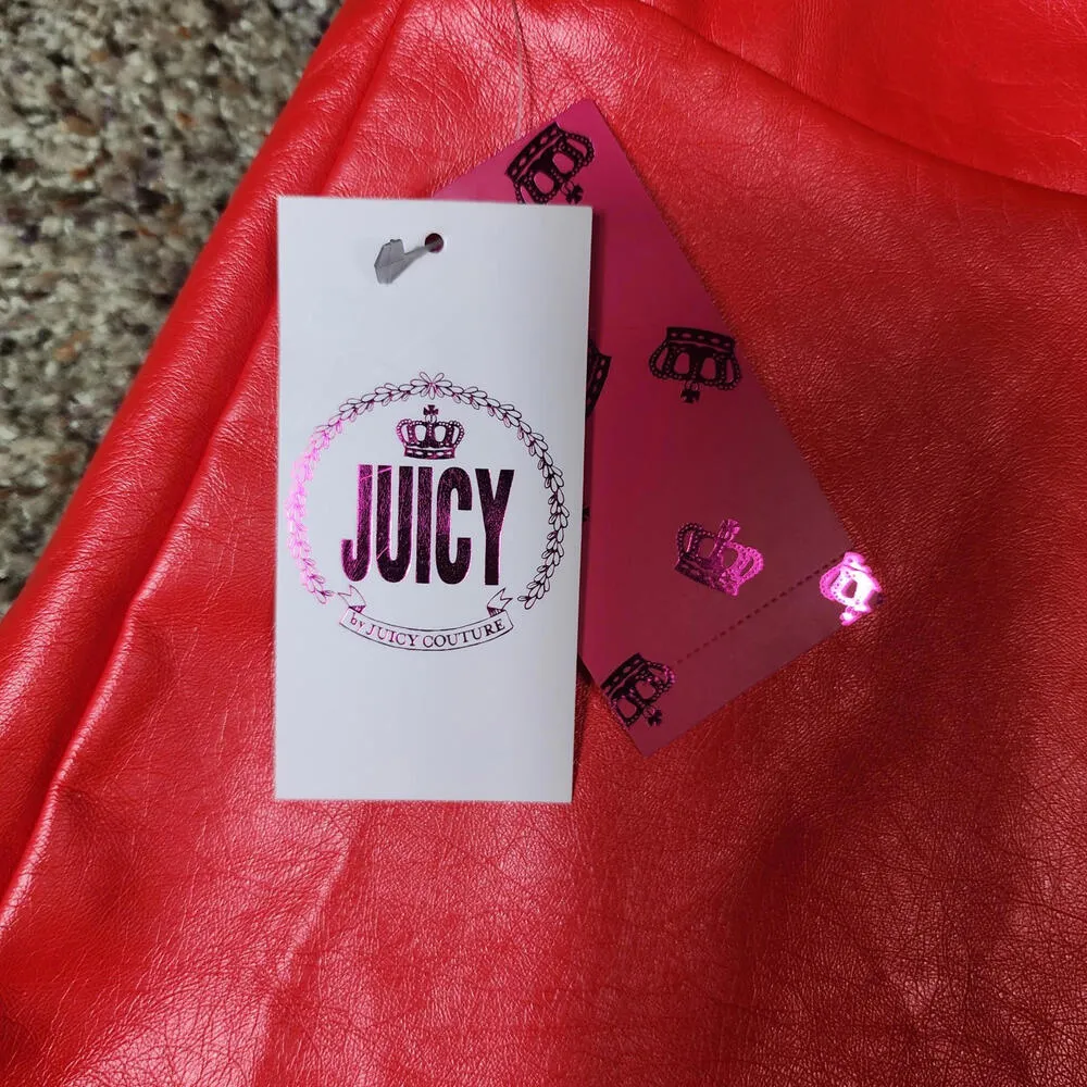 Juicy Couture Skirt Womens Medium NWT Sports Car Red Faux Leather Mini Swing - Image 4
