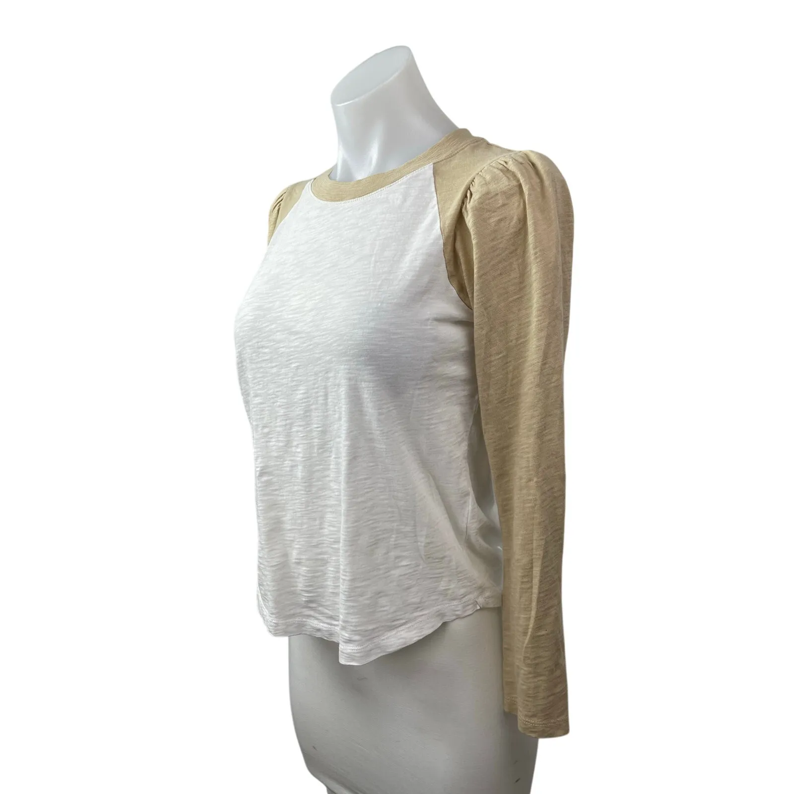 Veronica Beard Women's White Beige Raglan Colorblock Long Sleeve T Shirt Top XS - Image 3