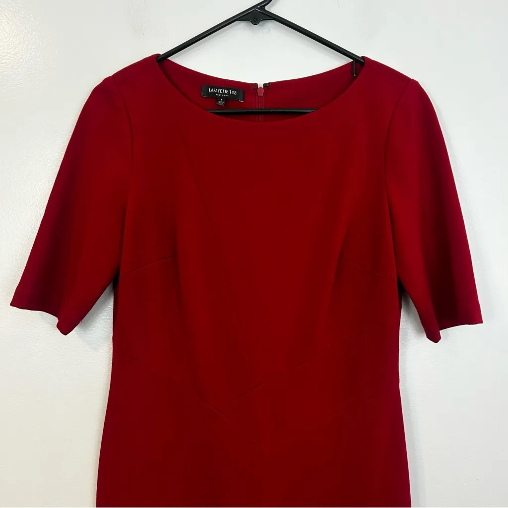 Lafayette 148 Deep Red Short Sleeve Midi Classic Sheath Dress Size 6 - Image 2