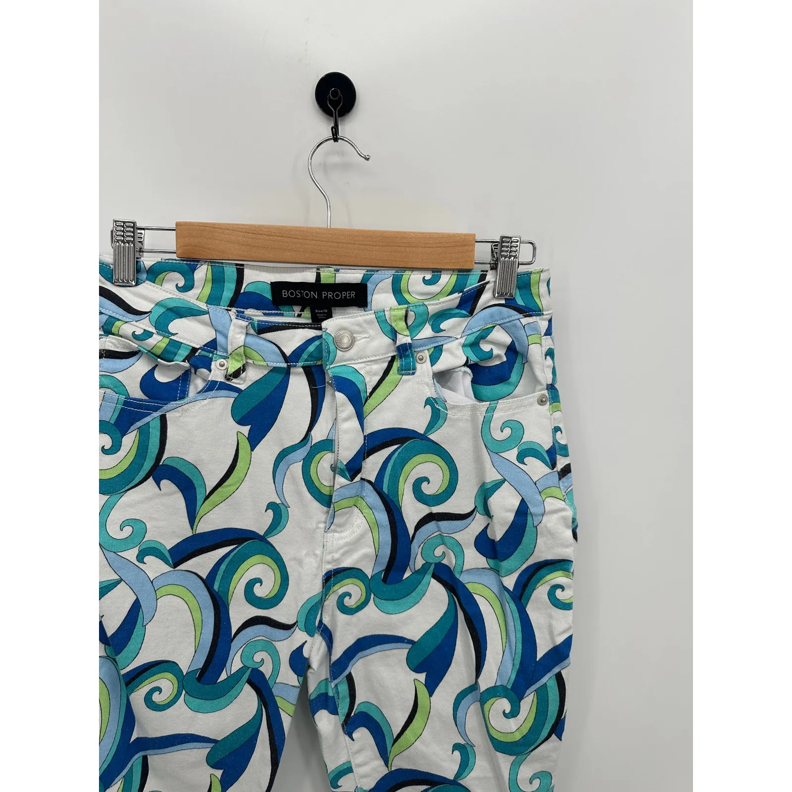 Boston Proper Denim Pants Women 10 Abstract Geometric Retro High Waisted White - Image 4