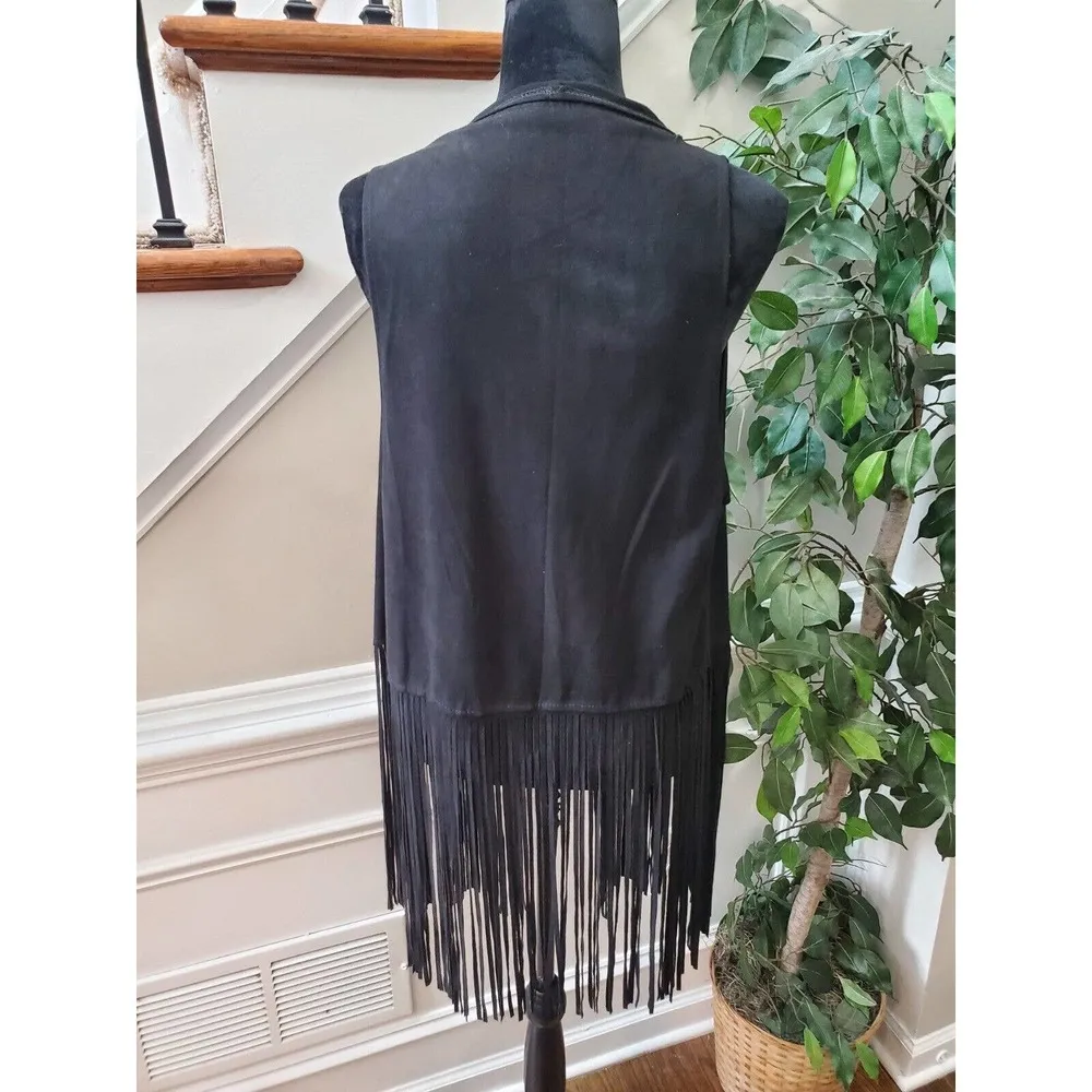Black Womens Fringe Waistcoat Boho Bohemian Sleeveless Hippi Festival Vest Small - Image 6