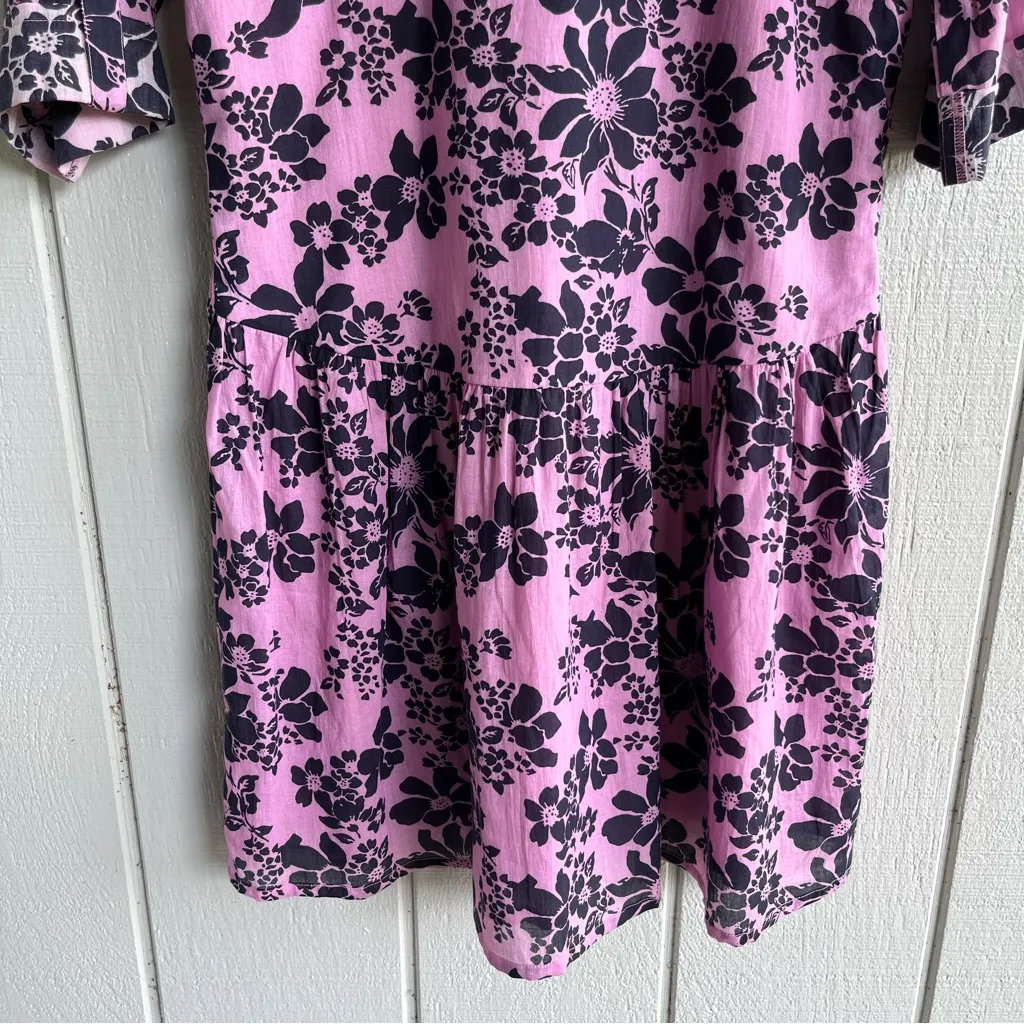 Ro’s Garden Floral Print Shirt Dress Cotton Half Sleeve Size XS Pink - Image 8