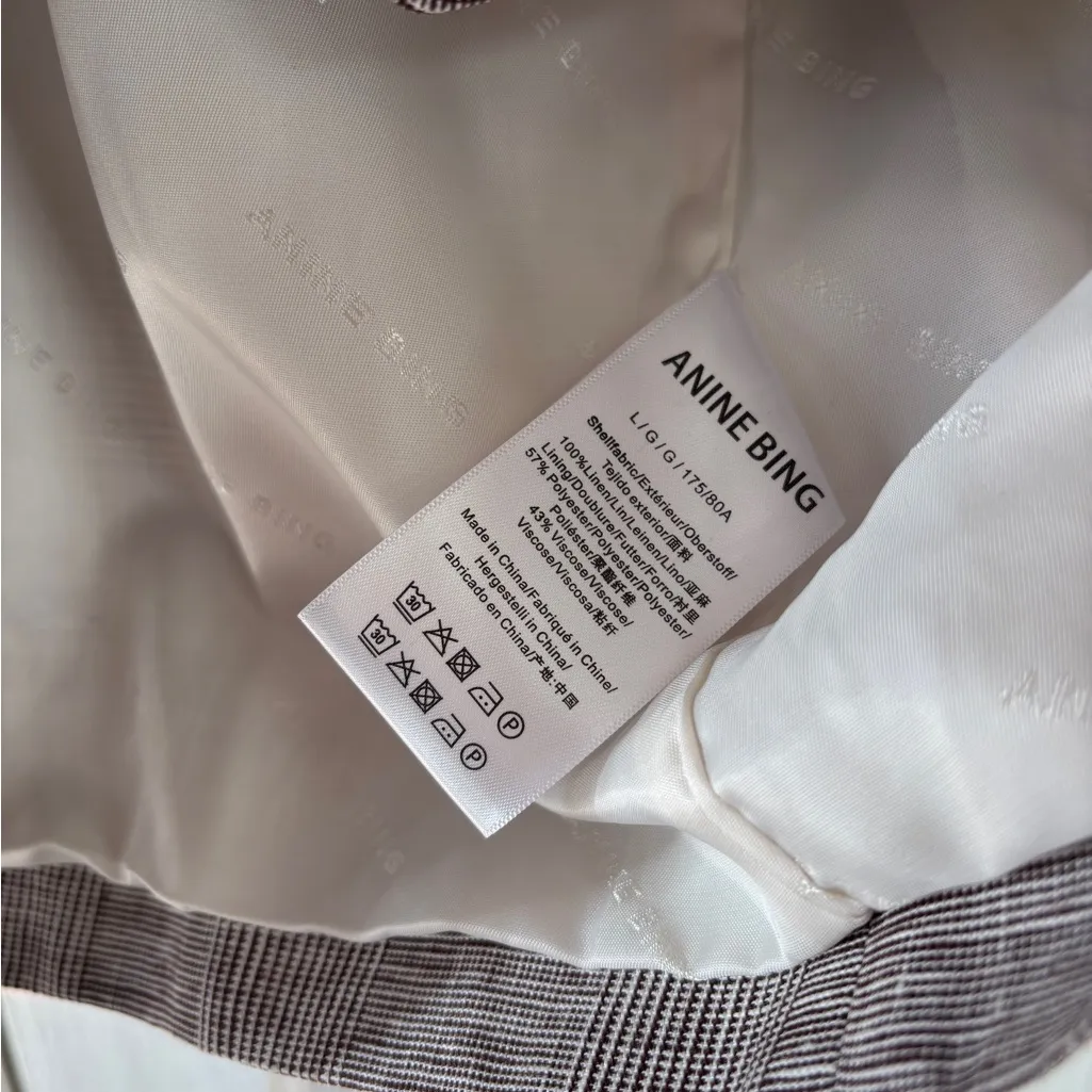 NEW Anine Bing Quinn Blazer in Brown Plaid NWT Size Large 100% Linen Two Button - Image 11