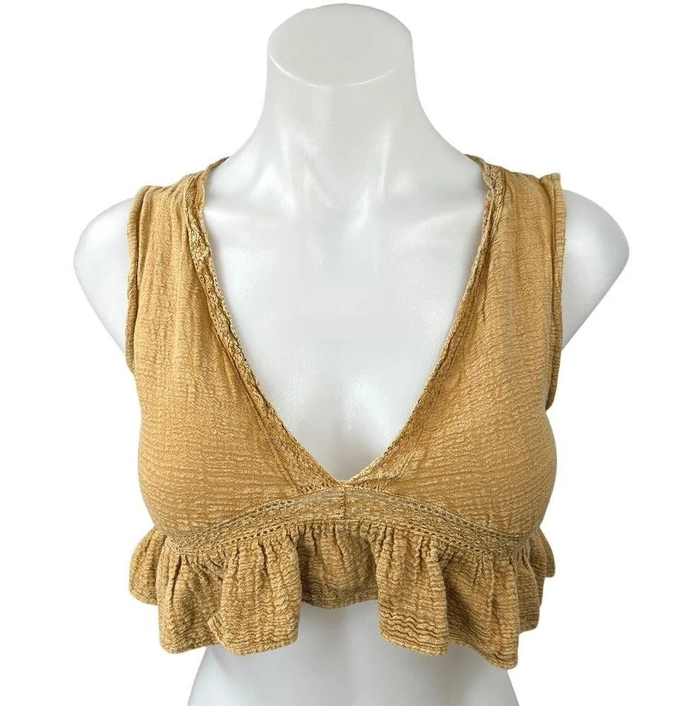 Zara Tan Yellow Sleeveless Deep V Boho Ruffle Peplum Vest Crop Tank Top Size XS - Image 4