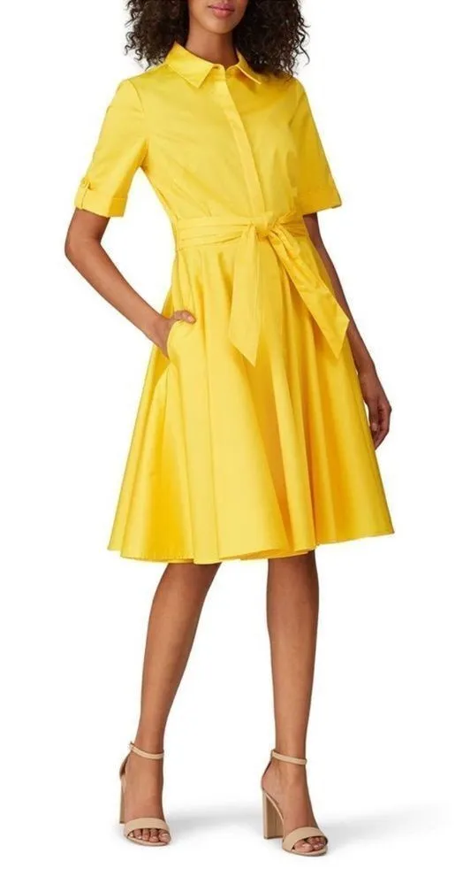 Badgley Mischka Flare Dress Short Sleeves Yellow Size‎ 10 C30 - Image 1