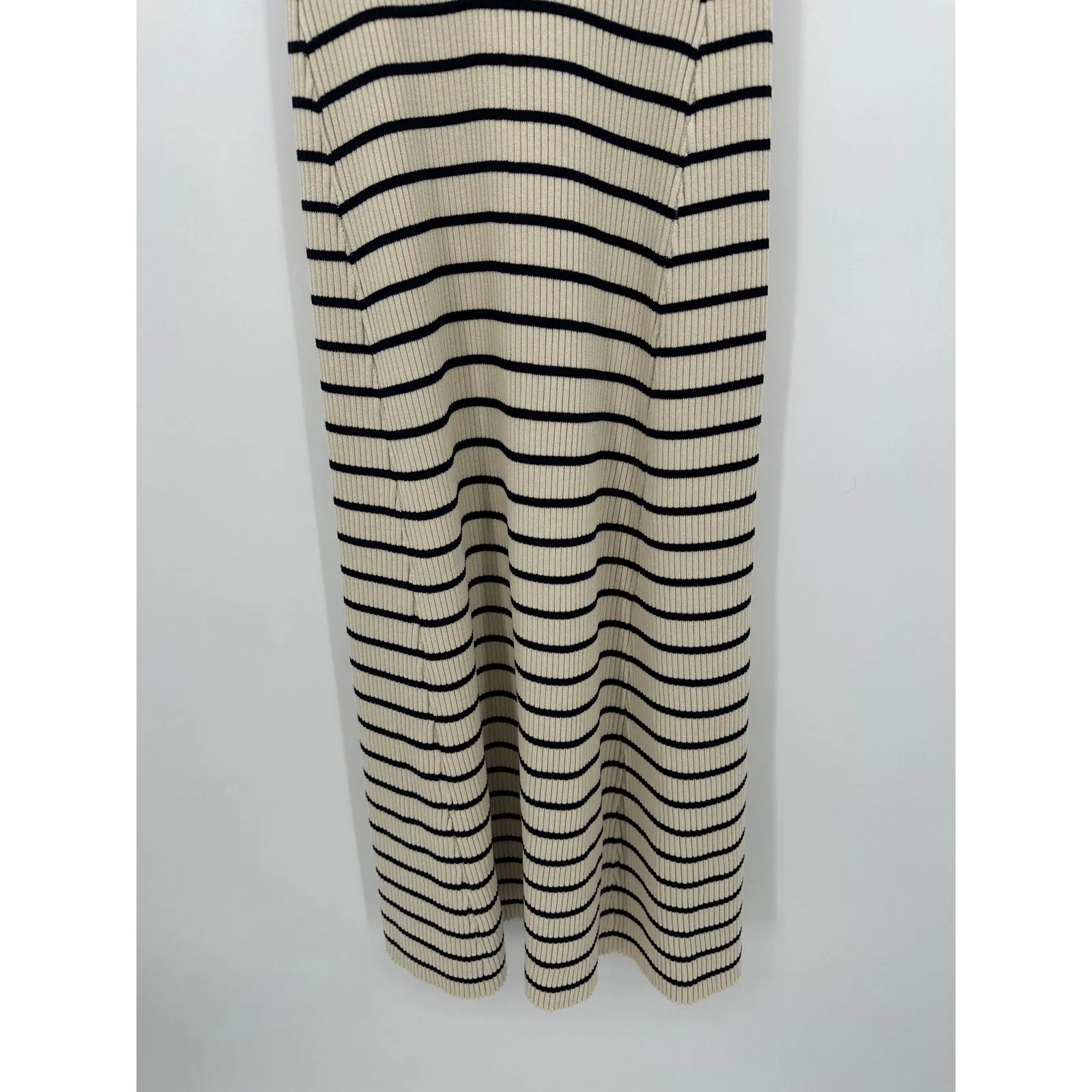 Joie Womens Cream Black Striped Maxi Thermal Knit Dress Size M Collar Academia - Image 3