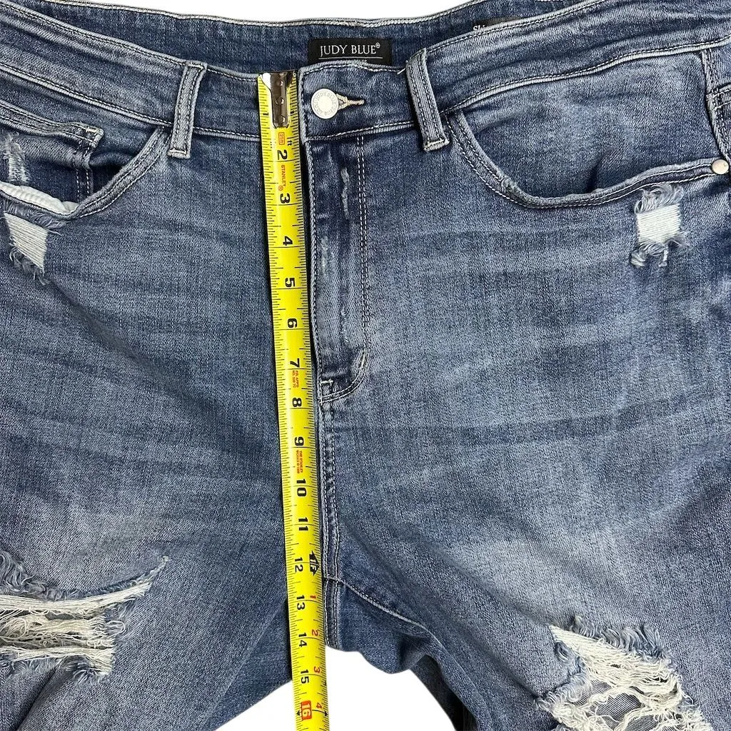 Judy Blue Women's Plus Size 22W Distressed Skinny Fit Capri Jeans Medium Wash - Image 10