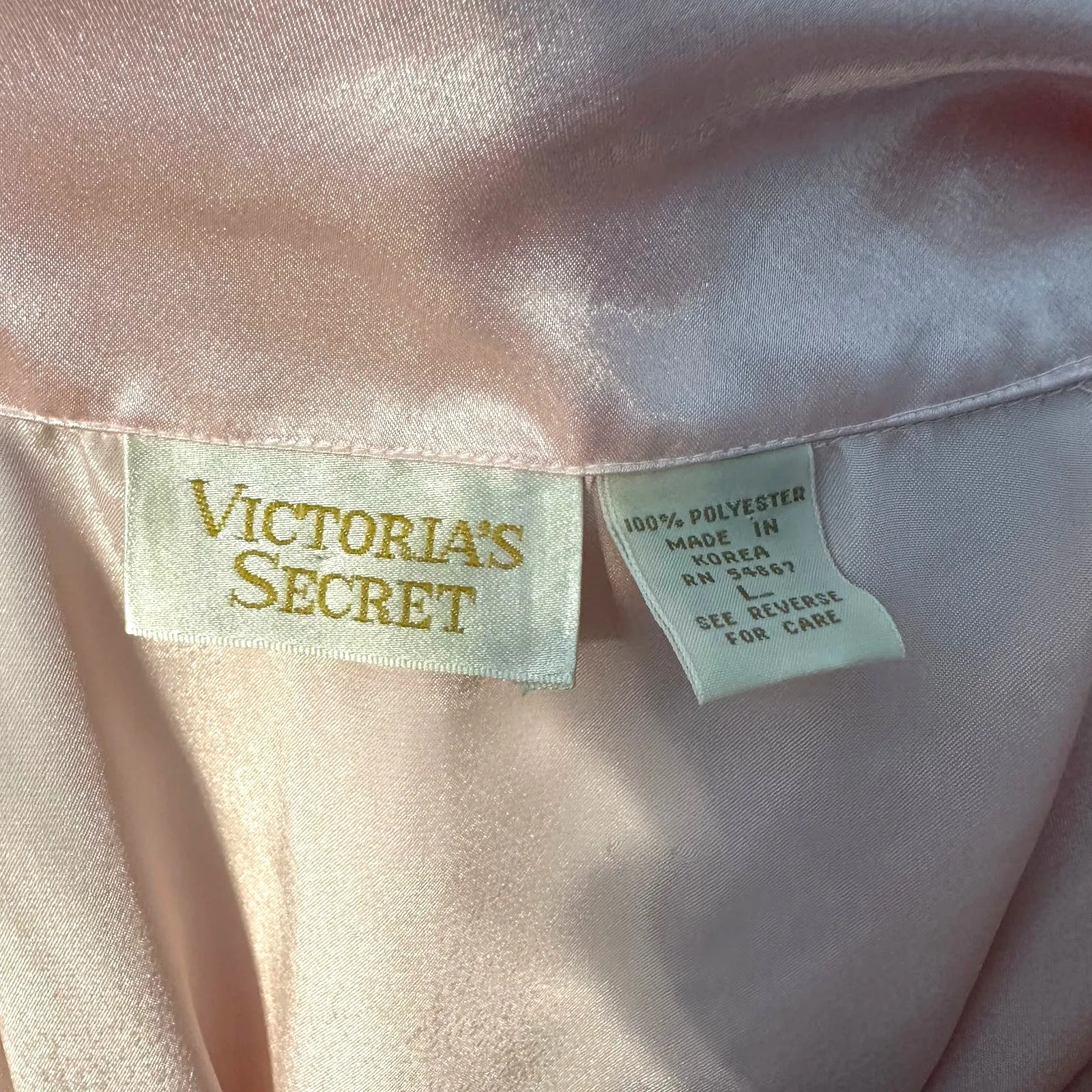 Victoria's Secret‎ Vintage Gold Label Light Pink Sleep Shirt Dress Women's Large - Image 6