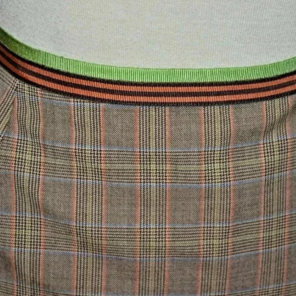 Vintage Carlisle Felicity Wool Brown Orange Plaid Ruffle Pencil Skirt Size 6 - Image 5