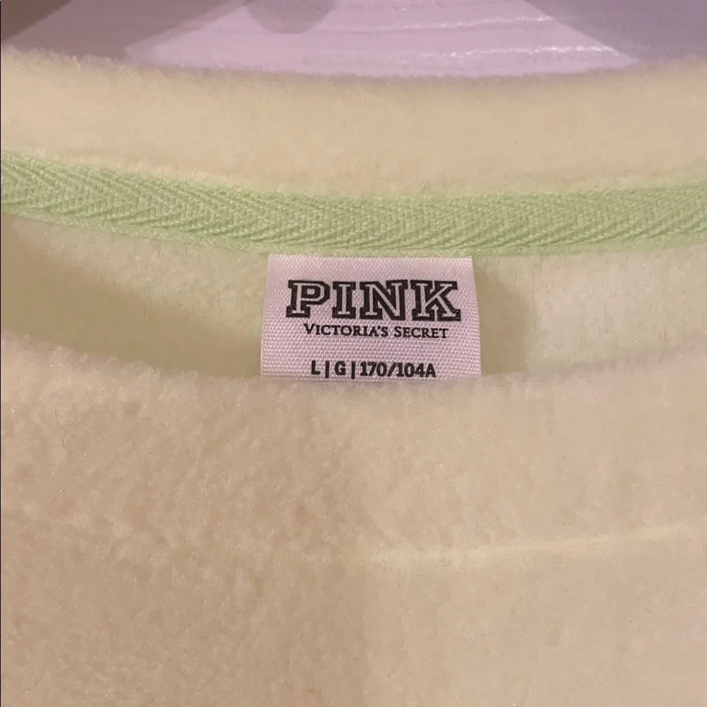 PINK Neon Yellow Fleece Cropped Shirt - Image 2