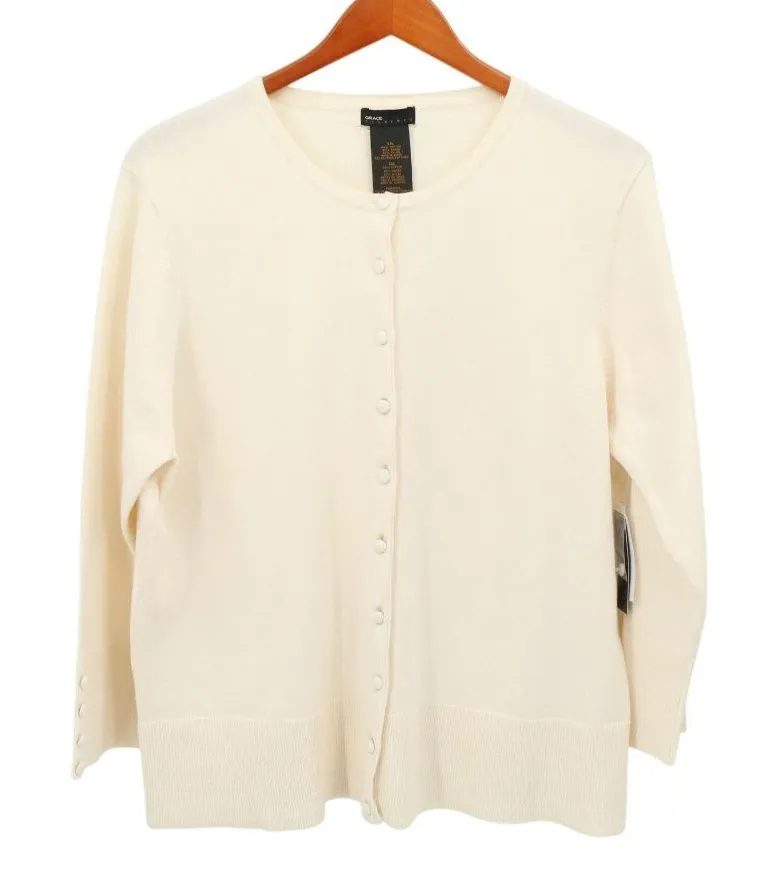 NWT Grace Elements Button Front 3/4 Sleeve Cardigan Vanilla Ivory Sweater XXL - Image 1