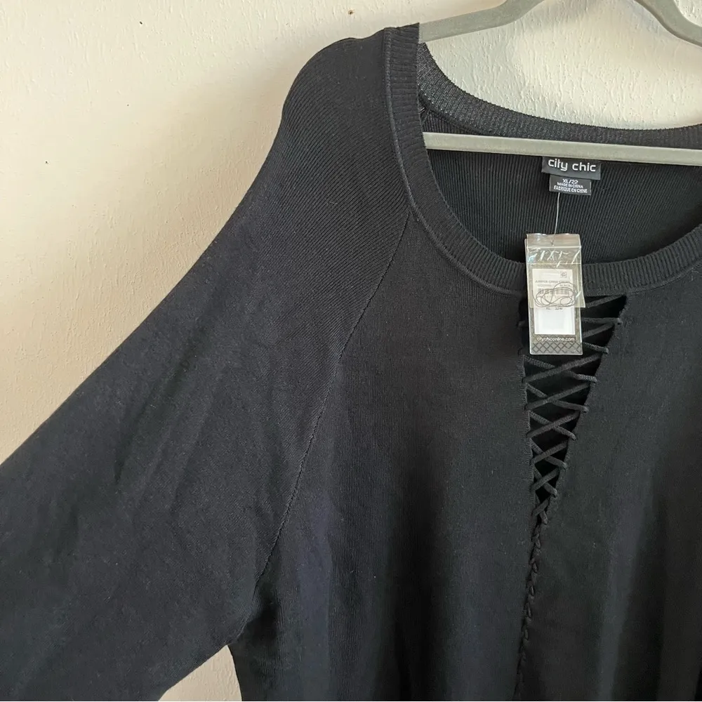 City Chic Sweater Black Criss Cross Long Sleeves Knit Sz 22 (XL) NWT - Image 7