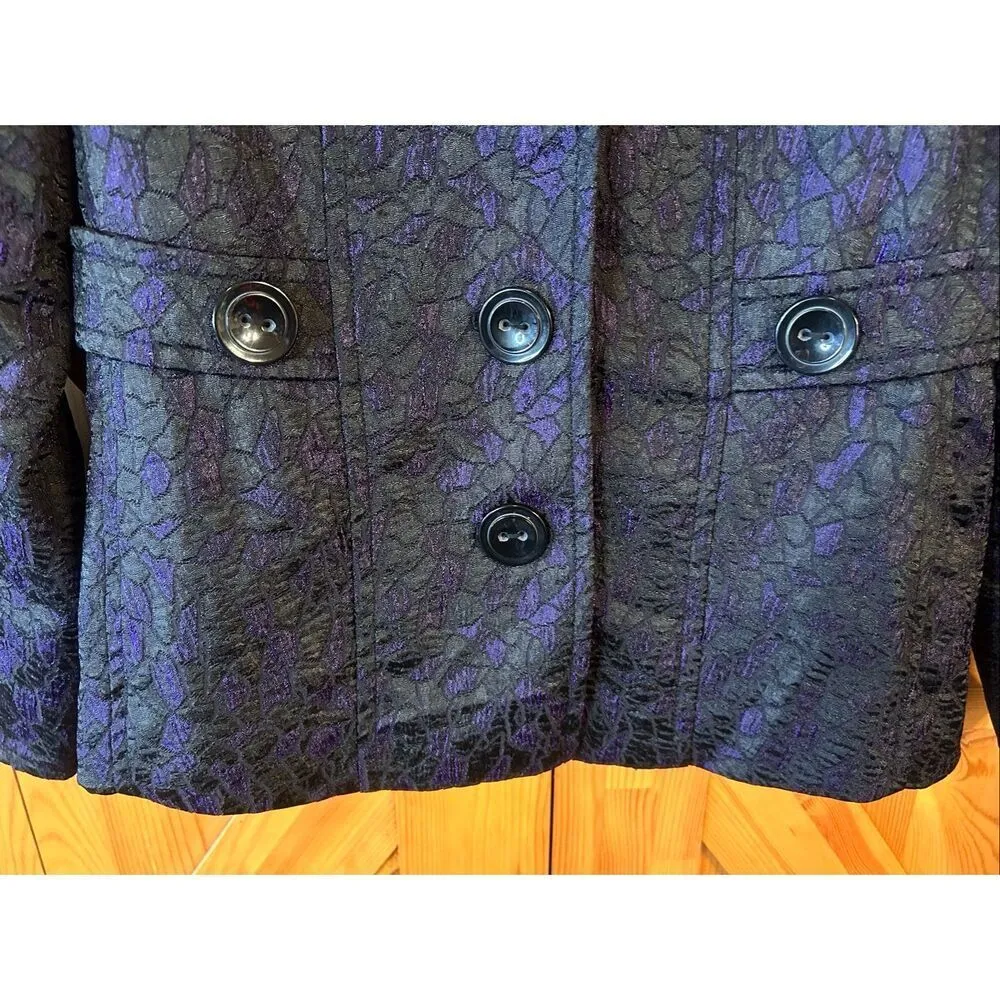Laura Ashley Women’s Button Up Lined Blazer Purple Black NWT Size Small (5403) - Image 3
