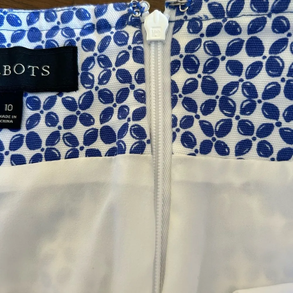 Talbots Blue White Print Lined Cotton Spandex Mini Skirt Size 10 - Image 6