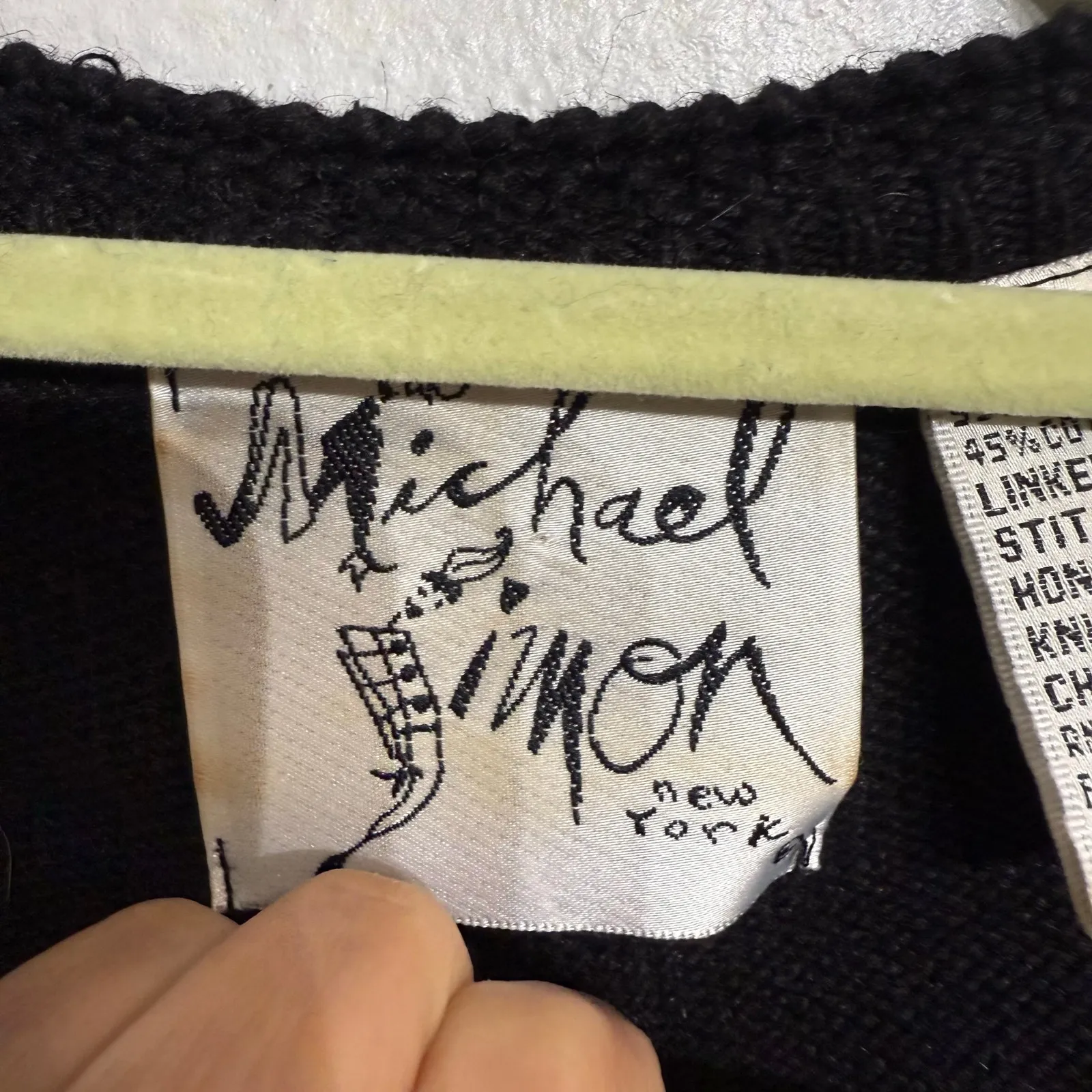 Michael Simon Checkered Reindeer Cropped Vintage Cardigan Sz S Black - Image 5