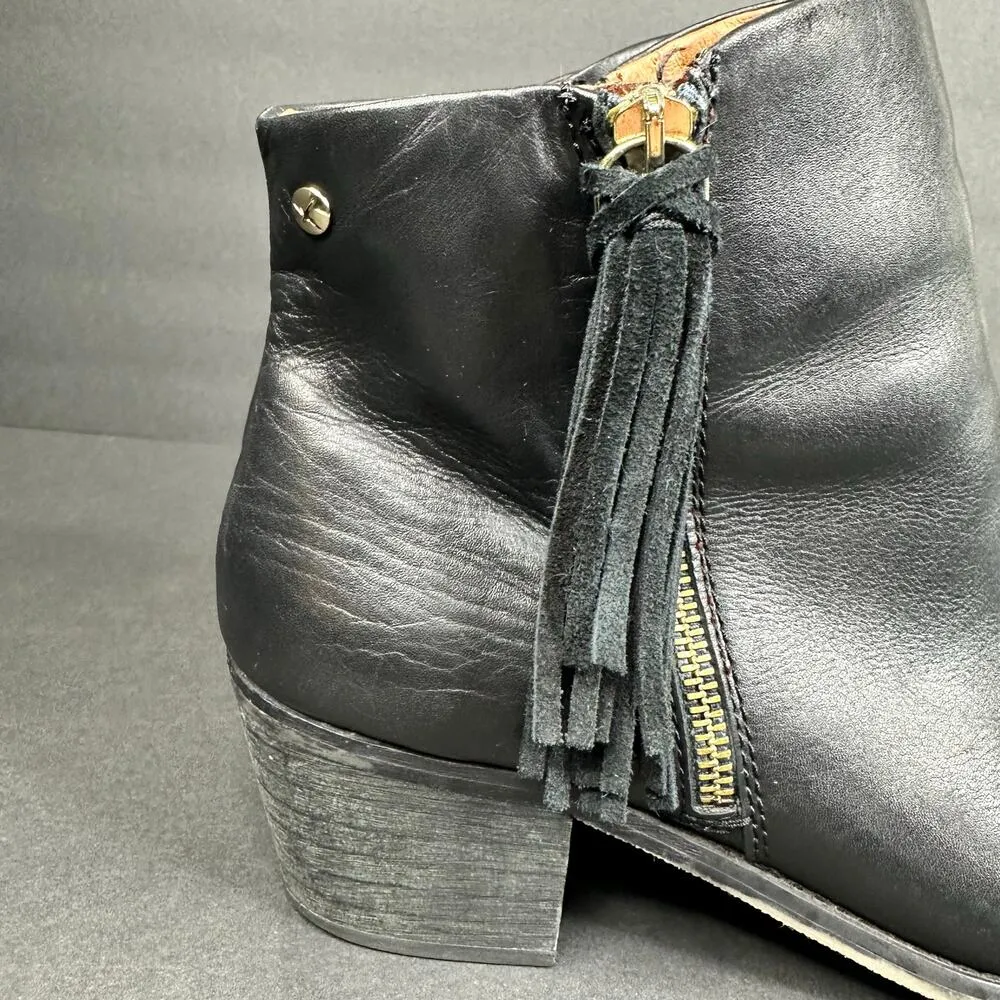 Pikolino Womens size 40 9 9.5 Andorra Black Leather Tassel Ankle Boots Side Zip - Image 7